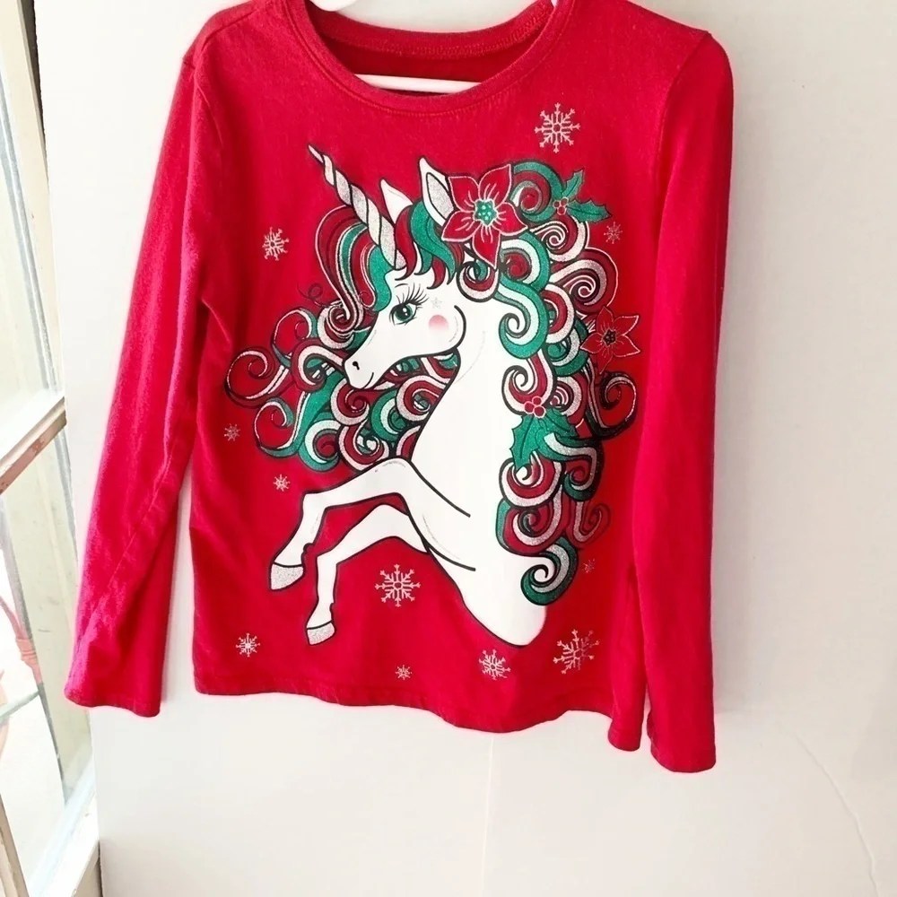 Children’s Place Ruby Christmas Glittery Sparkly Unicorn Girls M/M 7-8.